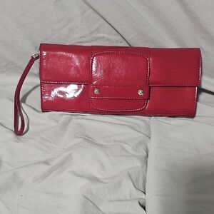 Red Patent Wristlet Clutch with Panel Detail